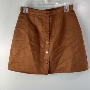 Rue21‎ Mini Skirt Camel Brown Button Faux Suede, size medium